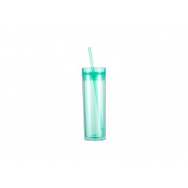 Sublimation 16OZ/473ml Double Wall Clear Plastic Mug with Straw & Lid (Light Green)(10/pack)